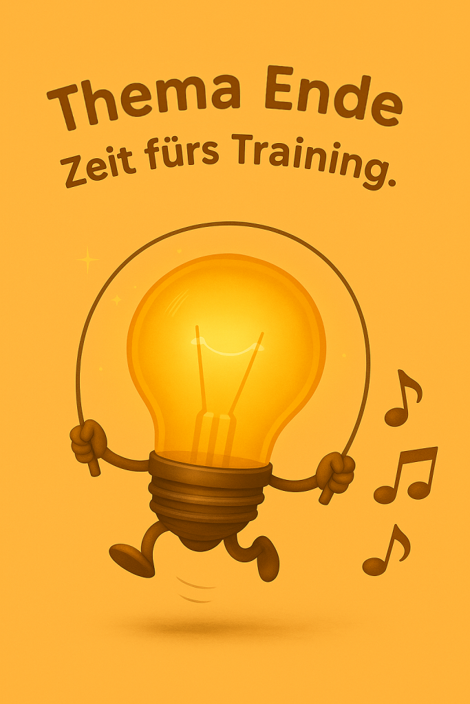 Glühbirne springt Seil und singt... "Zeit fürs Gesangstraining"