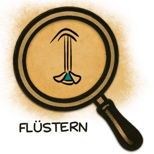 Illustration einer Lupe mit Stimmbändern, die Flüstern symbolisiert, für Singnastics Stimmbildung.