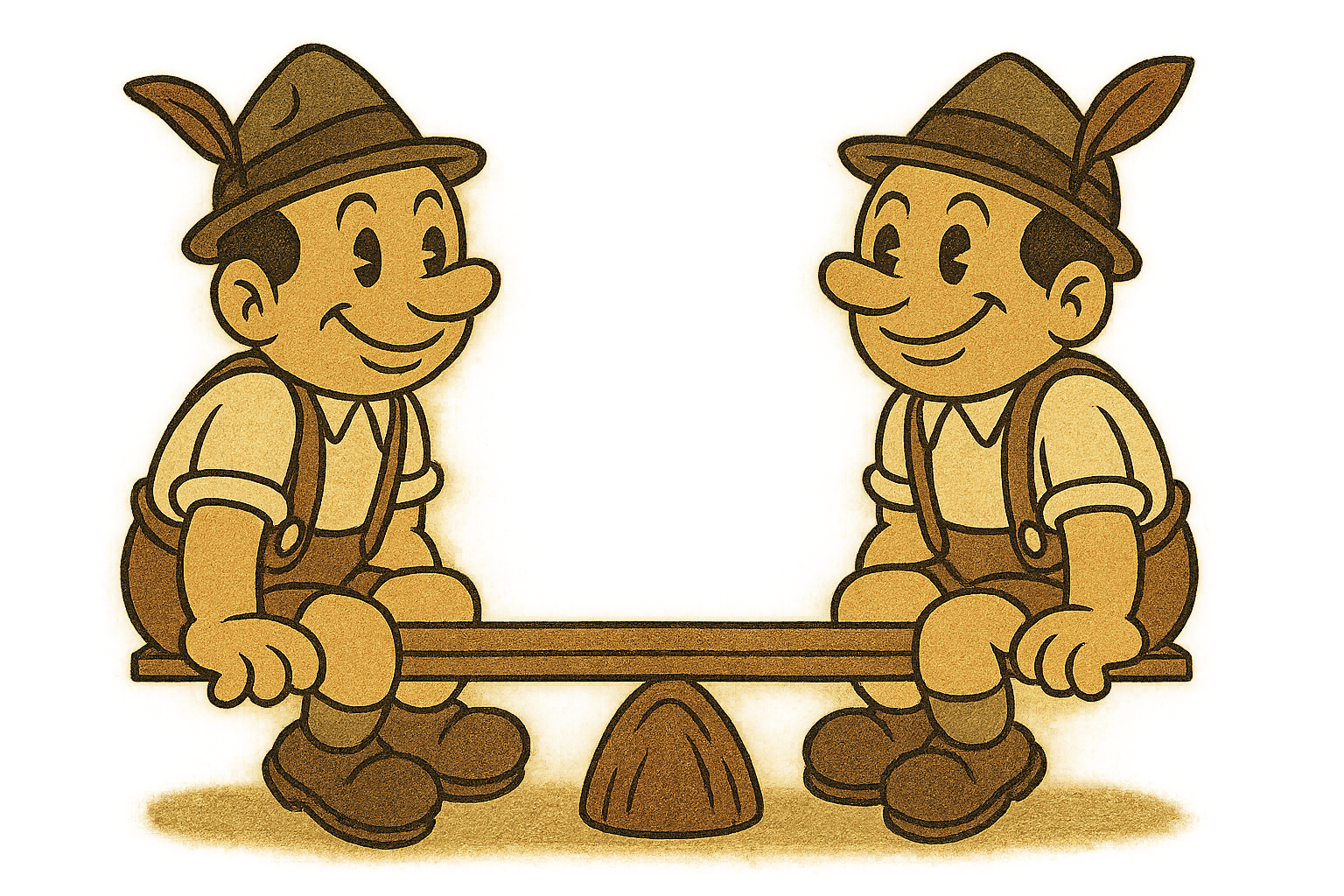 Zwei Jungs im Trachten-Look auf einer Wippe – Symbol für ausgewogene Kehlkopfmuskulatur beim Singen