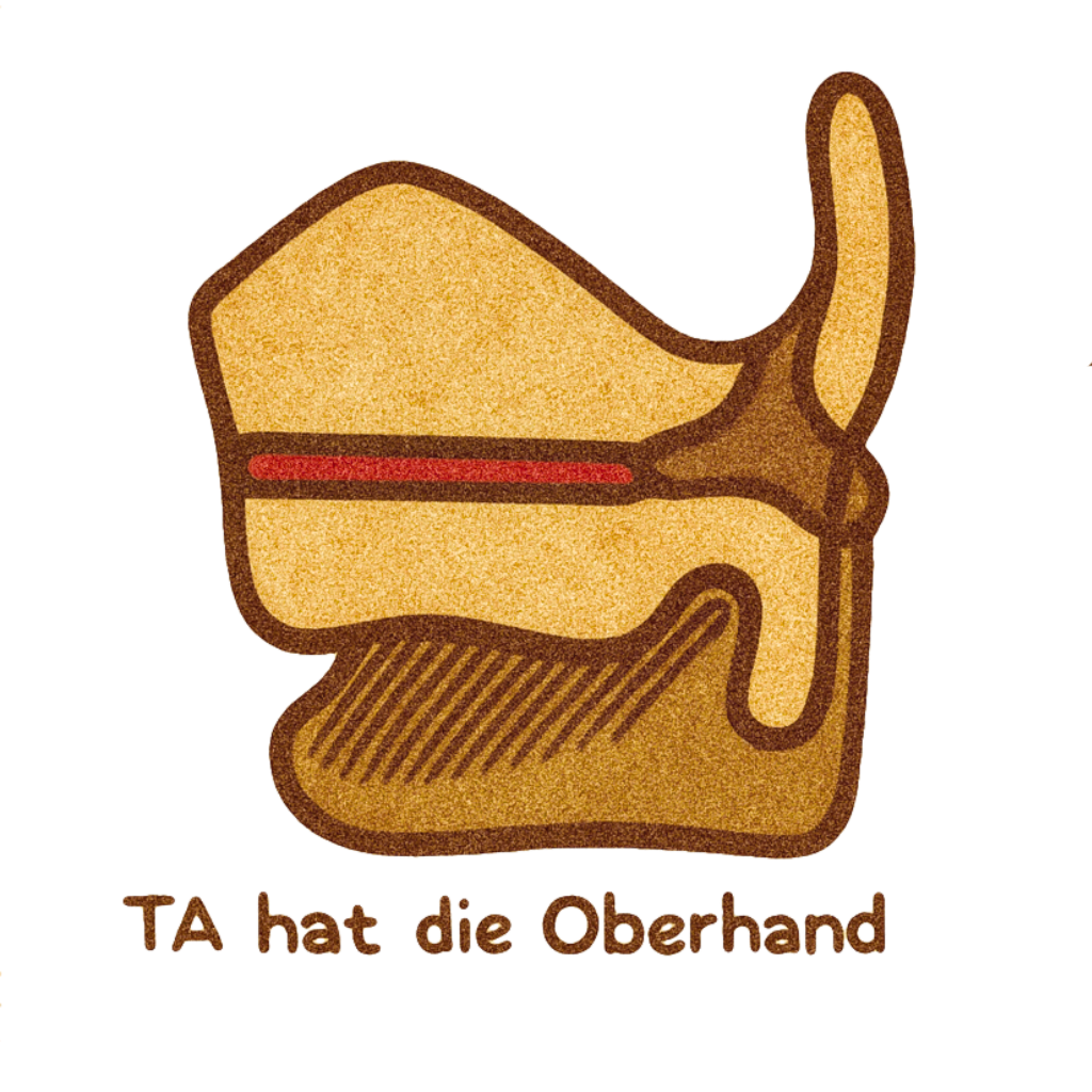 Vintage-Illustration von Singnastics, die zeigt, wie der TA-Muskel beim Singen die Oberhand hat und die Stimmlippen für tiefere Töne verdickt und verkürzt.