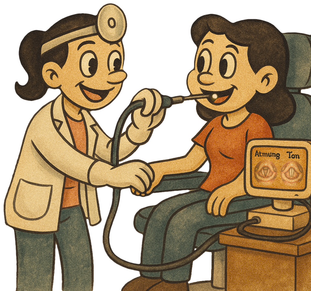 Laryngoskopie im Retro singnastics Stil.