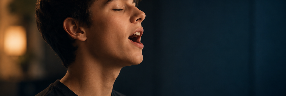 Das Bild zeigt einen jungen singenden Mann.