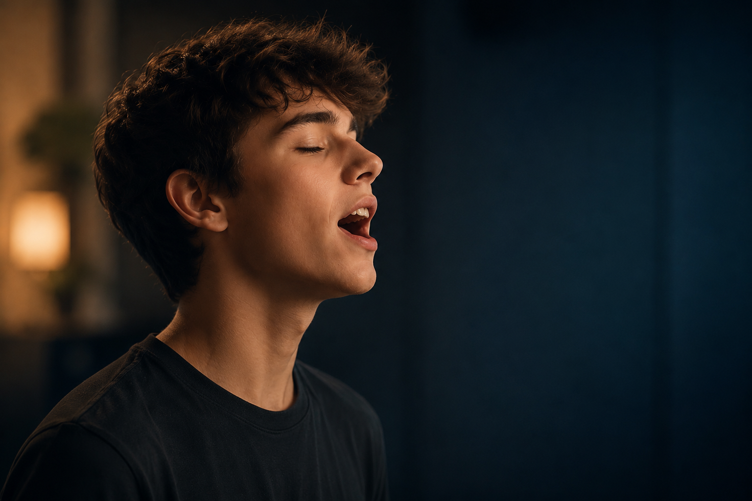 Das Bild zeigt einen jungen singenden Mann.